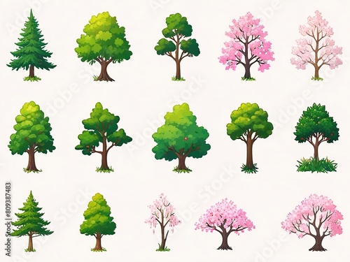 variety of stickers of different types of trees, palms and fruits photo