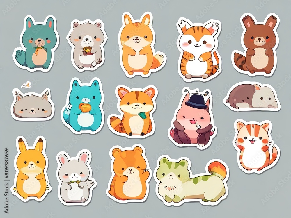 variety of stickers of smiling people and very cute little animals