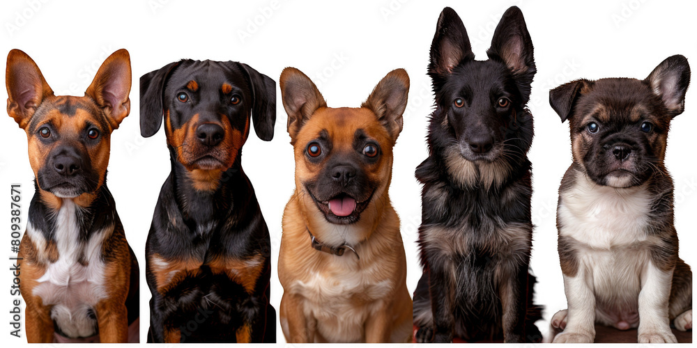 a group of dogs sitting in front of a colorful wall, transparent background png
