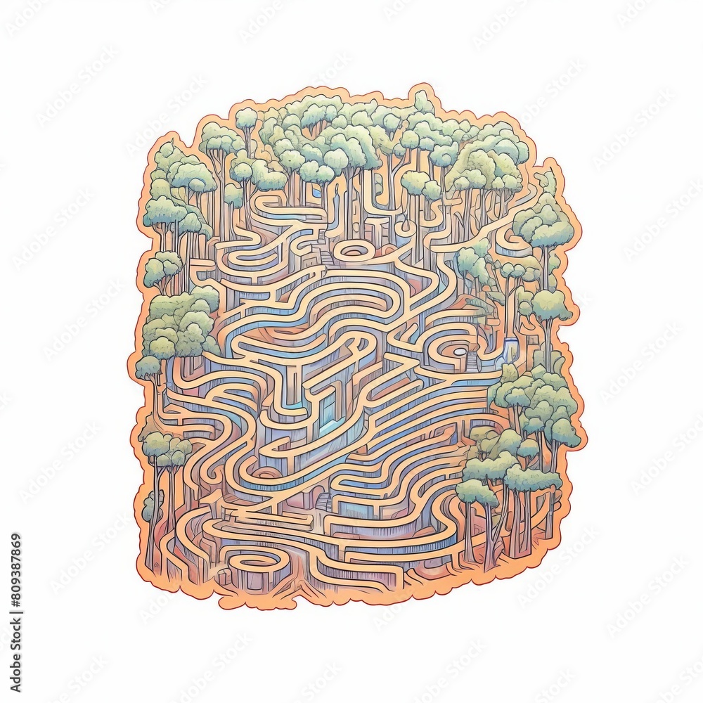 A continuous line doodle that forms a complex maze A continuous line doodle that forms a complex maze