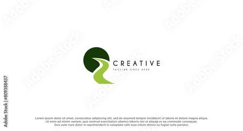 river creek winding road logo design illustration
