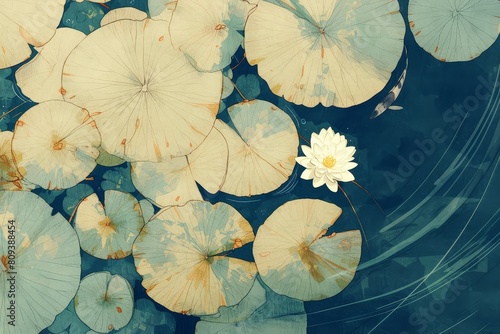 Sketch the intricate veins of a lily pad floating on a tranquil pond