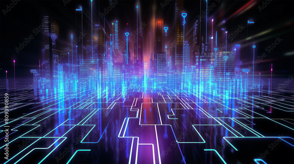 Fototapeta premium Abstract modern AI futuristic technology neon light effect network digital Connections data design background
