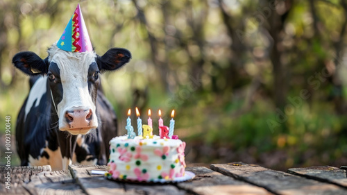 Birthday cow isolated on the nature

