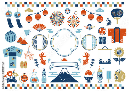 夏祭りと和風のフレームのアイコンセット