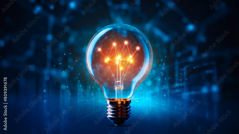 Abstract modern AI futuristic technology neon light effect network digital Connections data design with bulb light background Abstract modern AI futuristic technology neon light effect network digital Connections data design with bulb light background