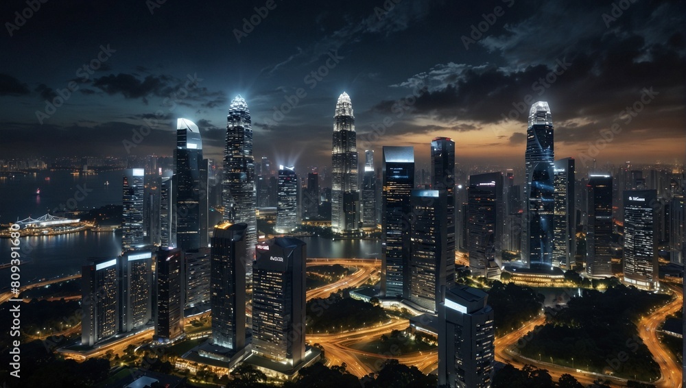 Obraz premium Future Vision: Imagine futuristic scenes of Singapore's skyline or technological advancements, highlighting the nation's aspirations for the future.,night city skyline