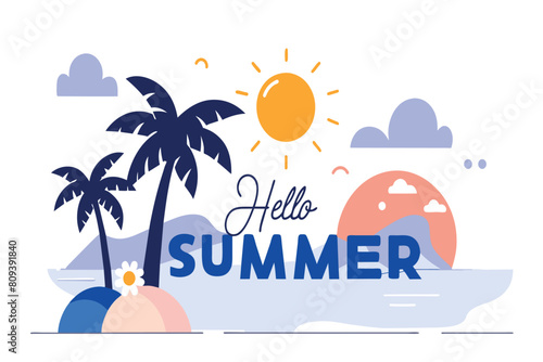 Warmly welcoming summer with a colorful and sunny beach-themed graphic