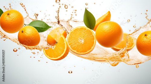 Fresh oranges with water splash isolated on white background. Citrus fruits