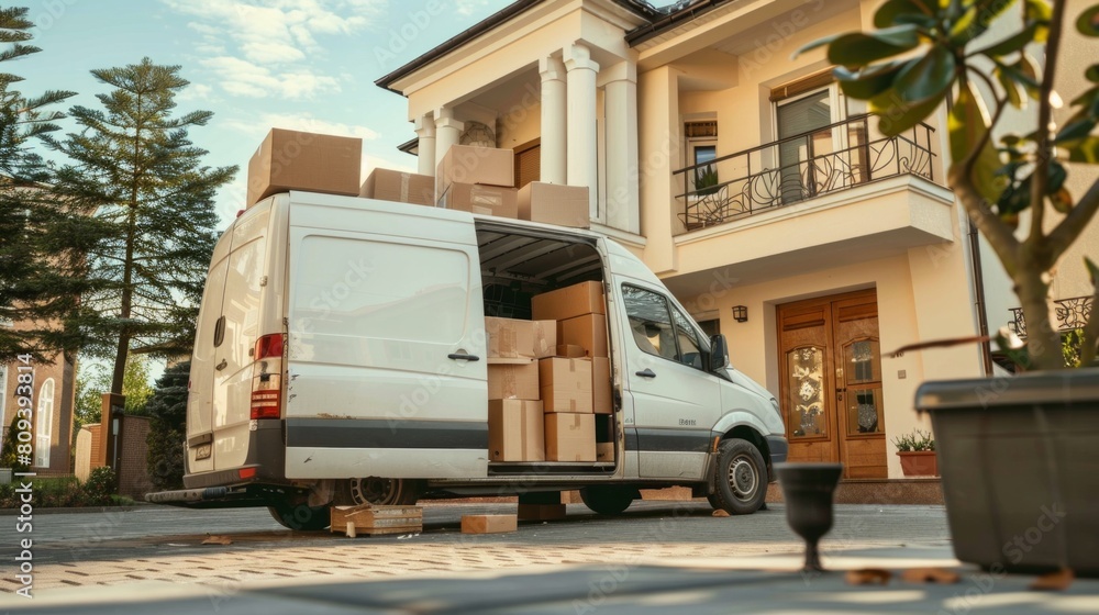 white van with delivery packages