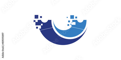 logo design ticket tech, pixels, digital, application, technology, modern, logo design template, symbol, icon, vector, idea, creative.