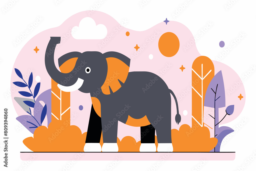Fototapeta premium A stylized elephant against orange hues, evoking a serene sunset ambiance