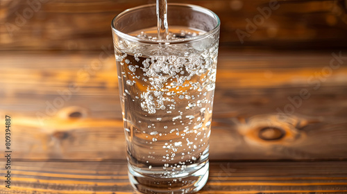 Clear drinking water gleams in a glass, embodying health and well-being