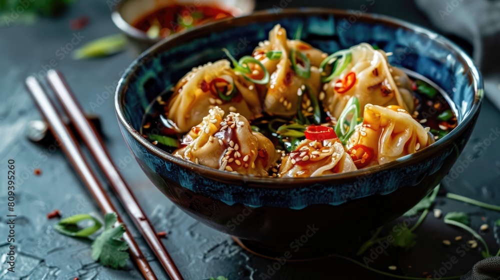 Saucy Asian Dumplings Served in a Bowl Saucy Asian Dumplings Served in a Bowl