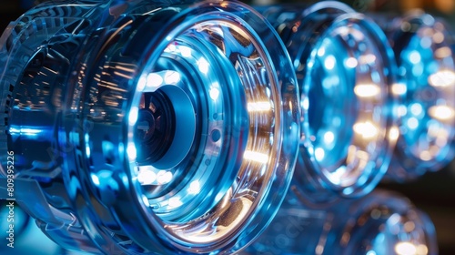 Stylish xenon right headlight of car - optical equipment with lamp inside on white isolated background. Spare part for auto repair in car workshop.