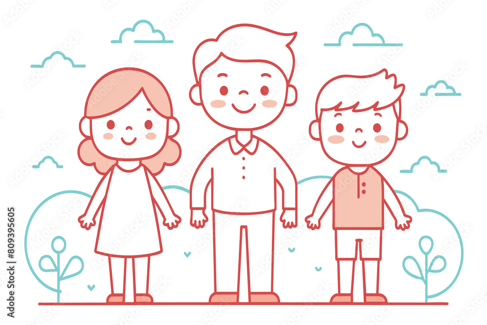 An animated depiction of a happy family with two kids and one adult An animated depiction of a happy family with two kids and one adult