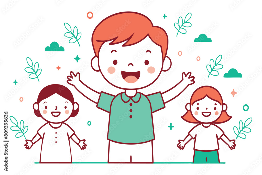 Three joyful kids with playful expressions enjoying a sunny day outdoors Three joyful kids with playful expressions enjoying a sunny day outdoors