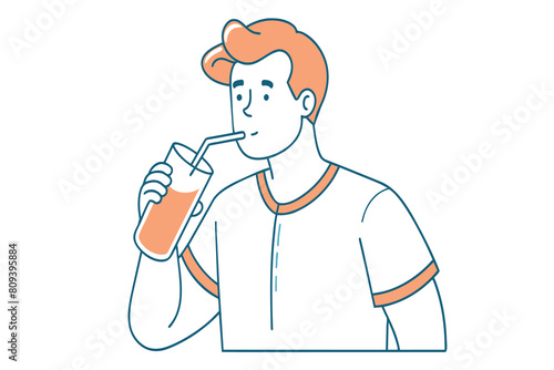 A man sips a cold beverage outdoors, basking in sunlight
