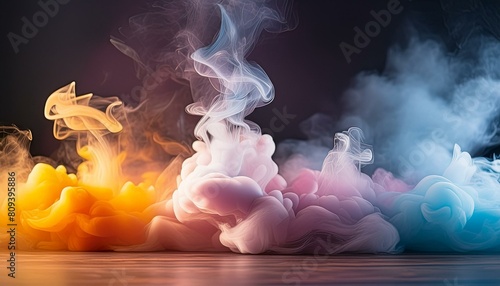 ai generative of smoke with pastel colour and floor; dark background photo