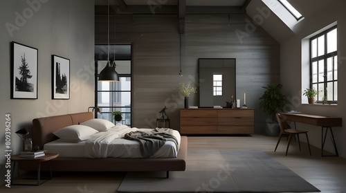 Loft and modern bedroom.