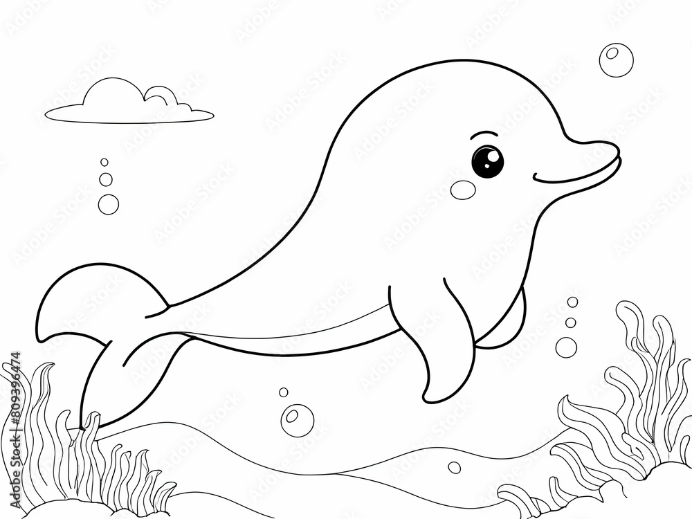 Obraz premium Cute dolphin drawing coloring book