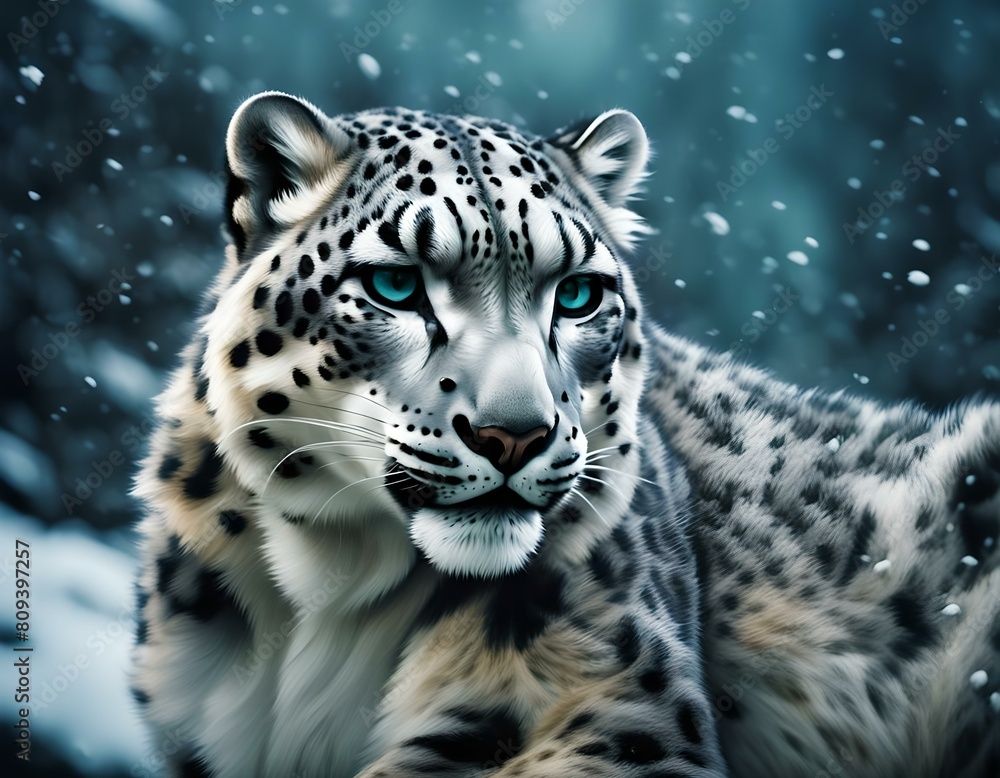 A snow leopard in an animated
