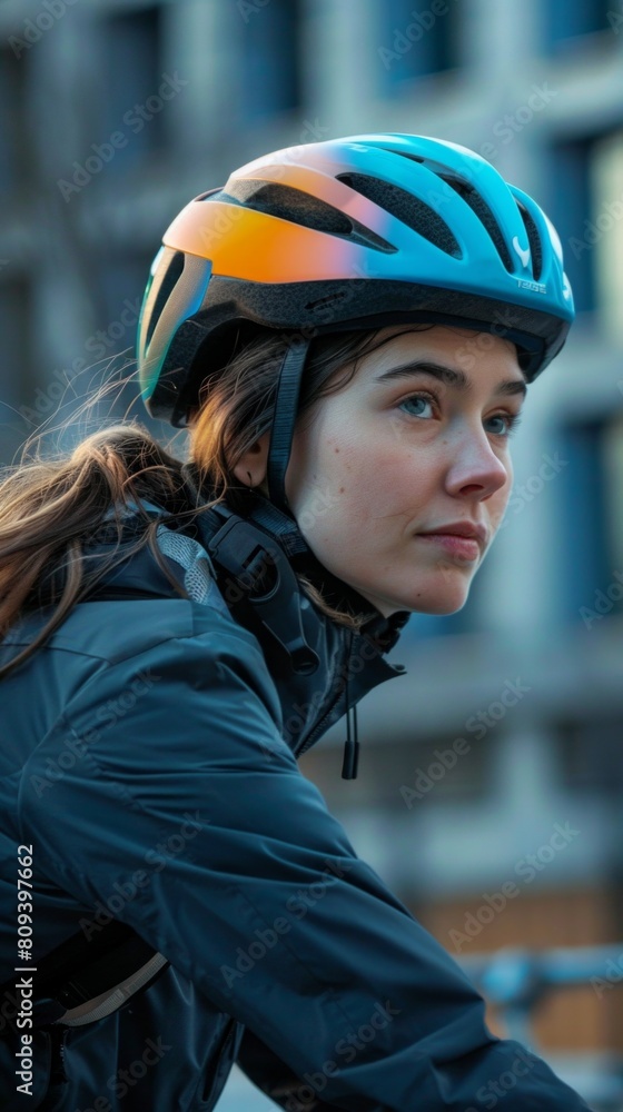 Businesswoman go to work at office wearing helmet with bicycle on street around building on city. Bike commuting, Commute on bike, Business commuter concept. Businesswoman go to work at office wearing helmet with bicycle on street around building on city. Bike commuting, Commute on bike, Business commuter concept.