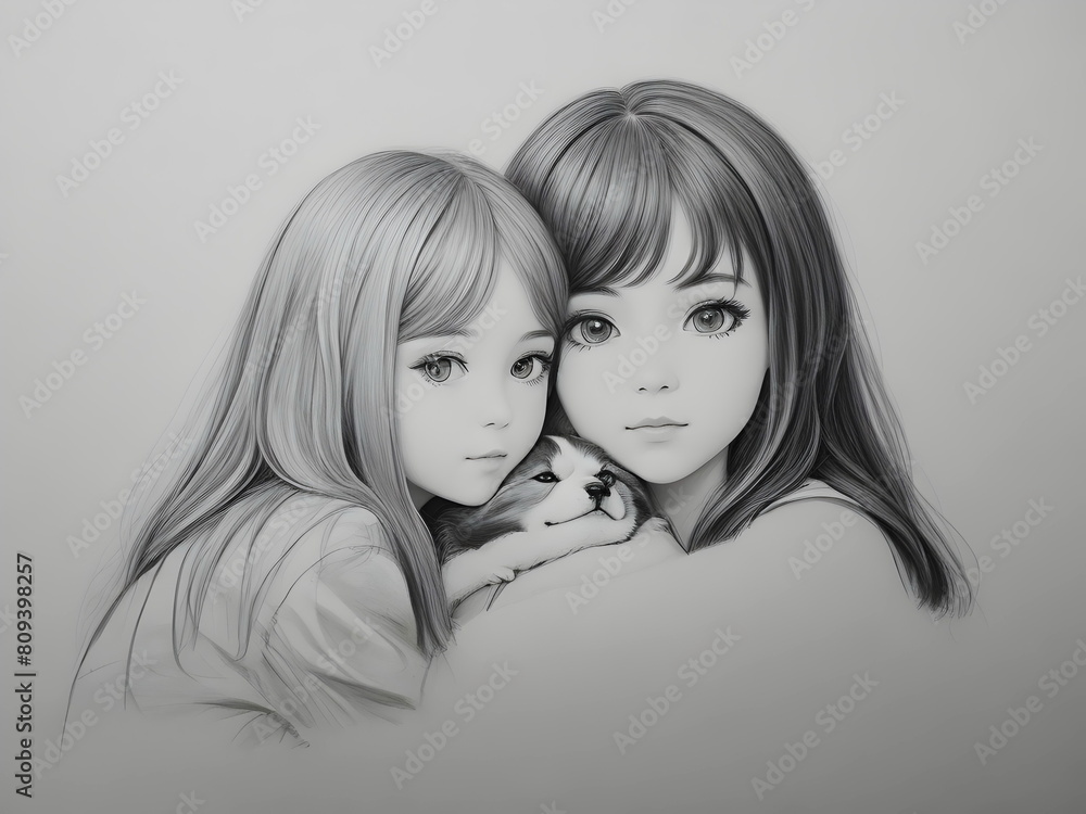 Girl with the dog drawing Girl with the dog drawing