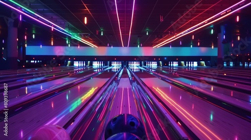 Against the backdrop of neon lights and colorful lanes, bowlers of all skill levels come together to enjoy a fun-filled evening of strikes and spares. photo