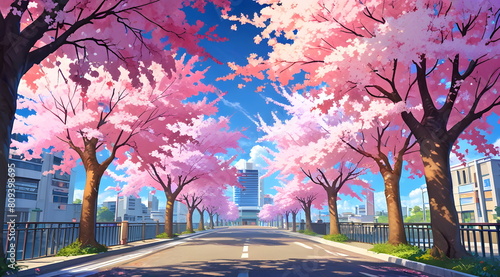 Sakura trees in the city © gmstockstudio