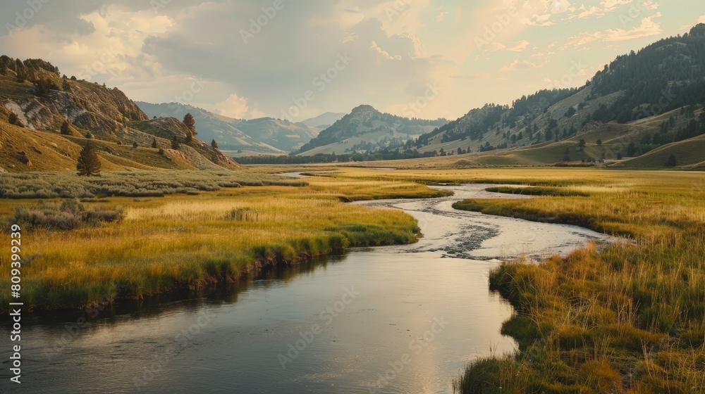 Against the backdrop of towering mountains and sprawling meadows, the East Fork River in Wyoming flows with a sense of timeless grace, carving its way through the rugged landscape.