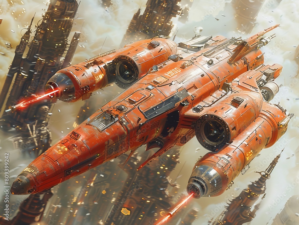 The spaceship is flying in the asteroid field. The spaceship is flying in the asteroid field.