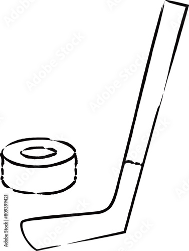 筆書きスポーツ用品イラスト　ホッケー
