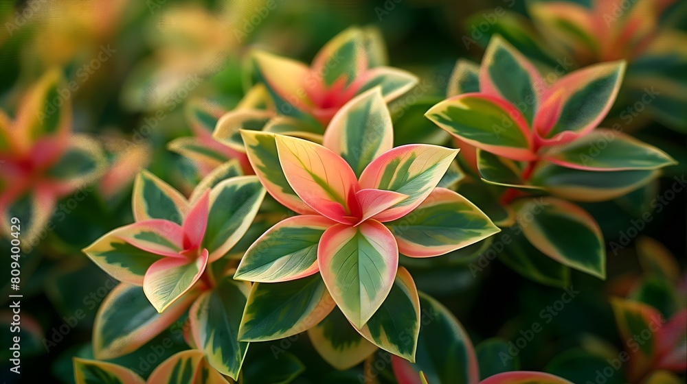 the Tricolor Stromanthe in a stunning photograph that celebrates its vibrant foliage and intricate patterns, neutral background, copy space