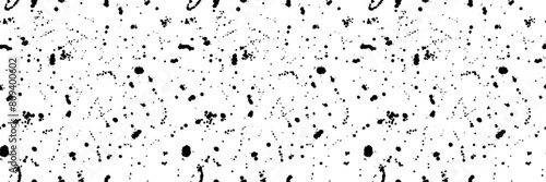 Paint splatter sprinkle vector seamless pattern. Black splashed ink spray backdrop. Monochromatic sprinkled watercolor dribble drizzle texture. Dirty gritty sprinkles spatter on transparent background