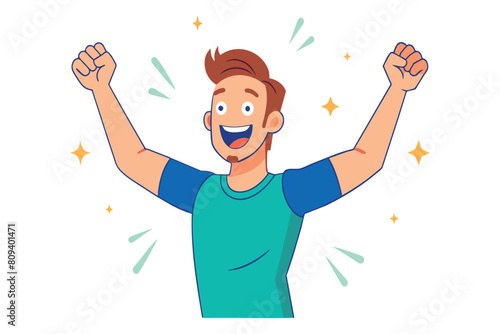 Joyous man with arms up expressing triumph © PixelPaletteArt