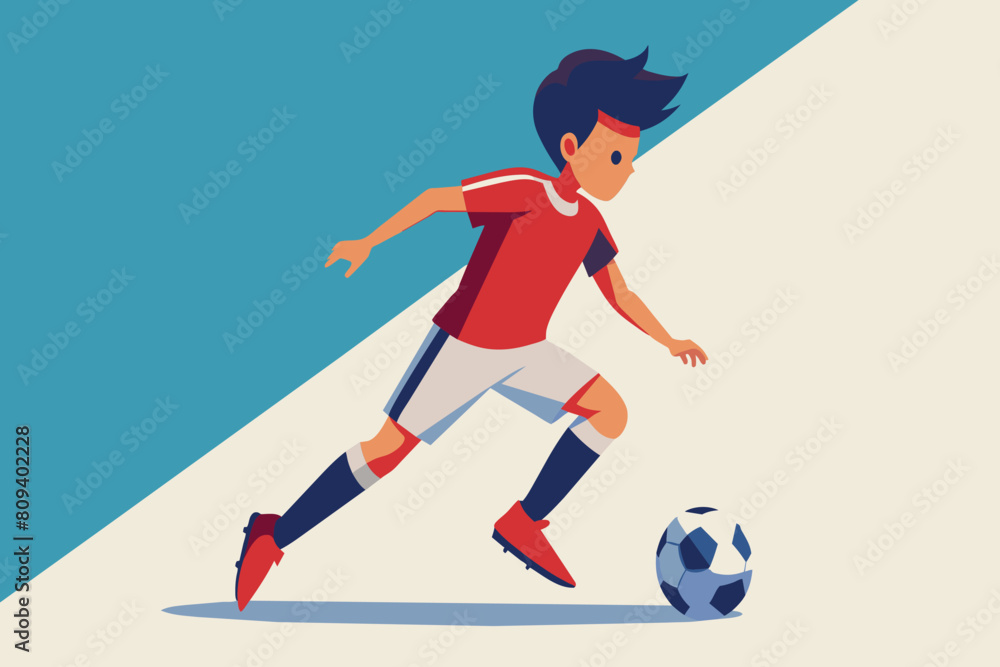 Obraz premium Youth athlete skillfully controlling a soccer ball on the pitch