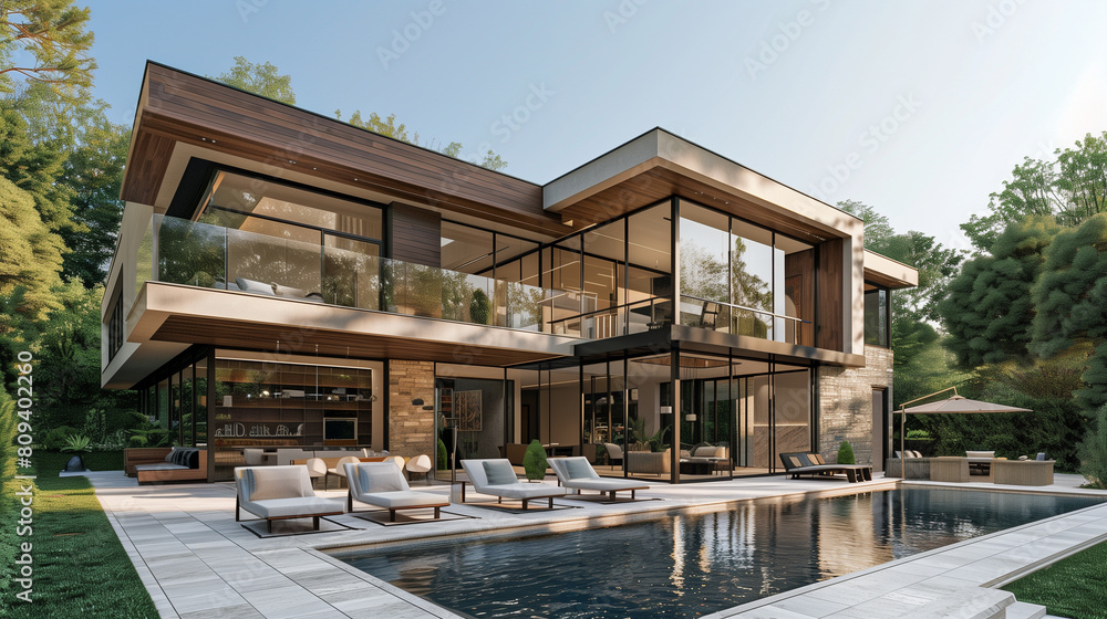Experience luxury at its finest in a modern house embodying opulence with contemporary architecture and upscale residential design, showcasing smart home technology and architectural innovation.