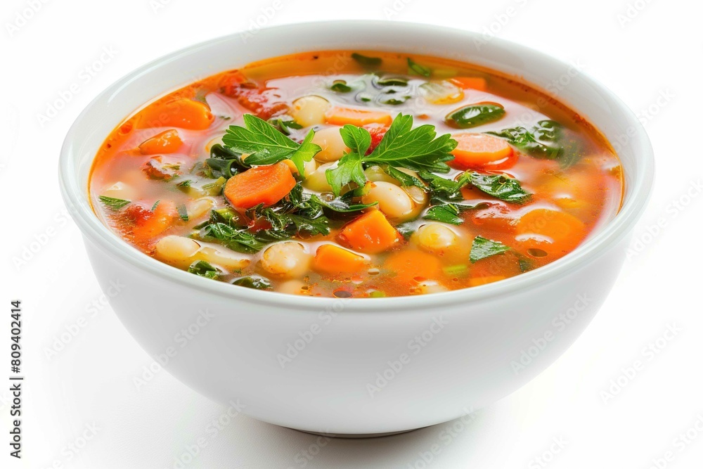 Minestrone Soup, isolated on white Minestrone Soup, isolated on white