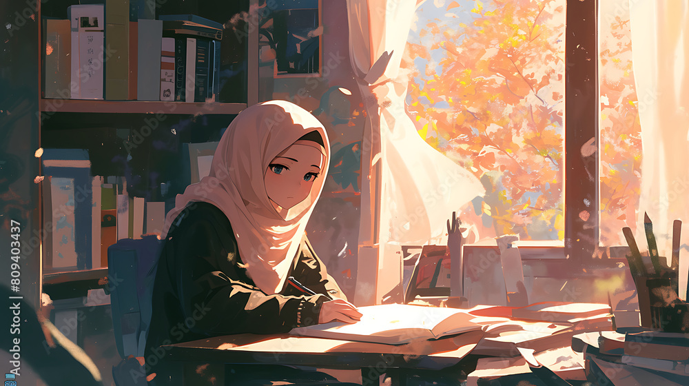 clean water olor muslim girl in lofi living room clean water olor muslim girl in lofi living room