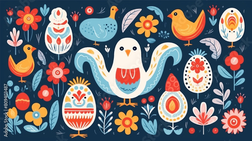 Happy easter egg hand drawn seamless pattern gouache illustration seasonal funny, cute, colorful