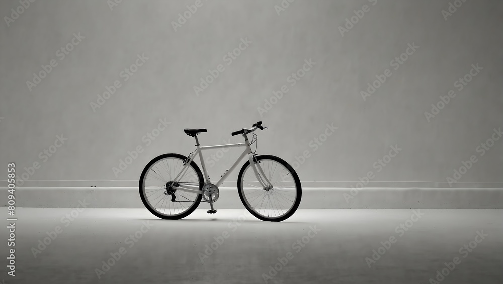 Obraz premium Against a blank canvas of pure white, a lone bike rests, its silhouette a symbol of freedom and solitude ai_generated