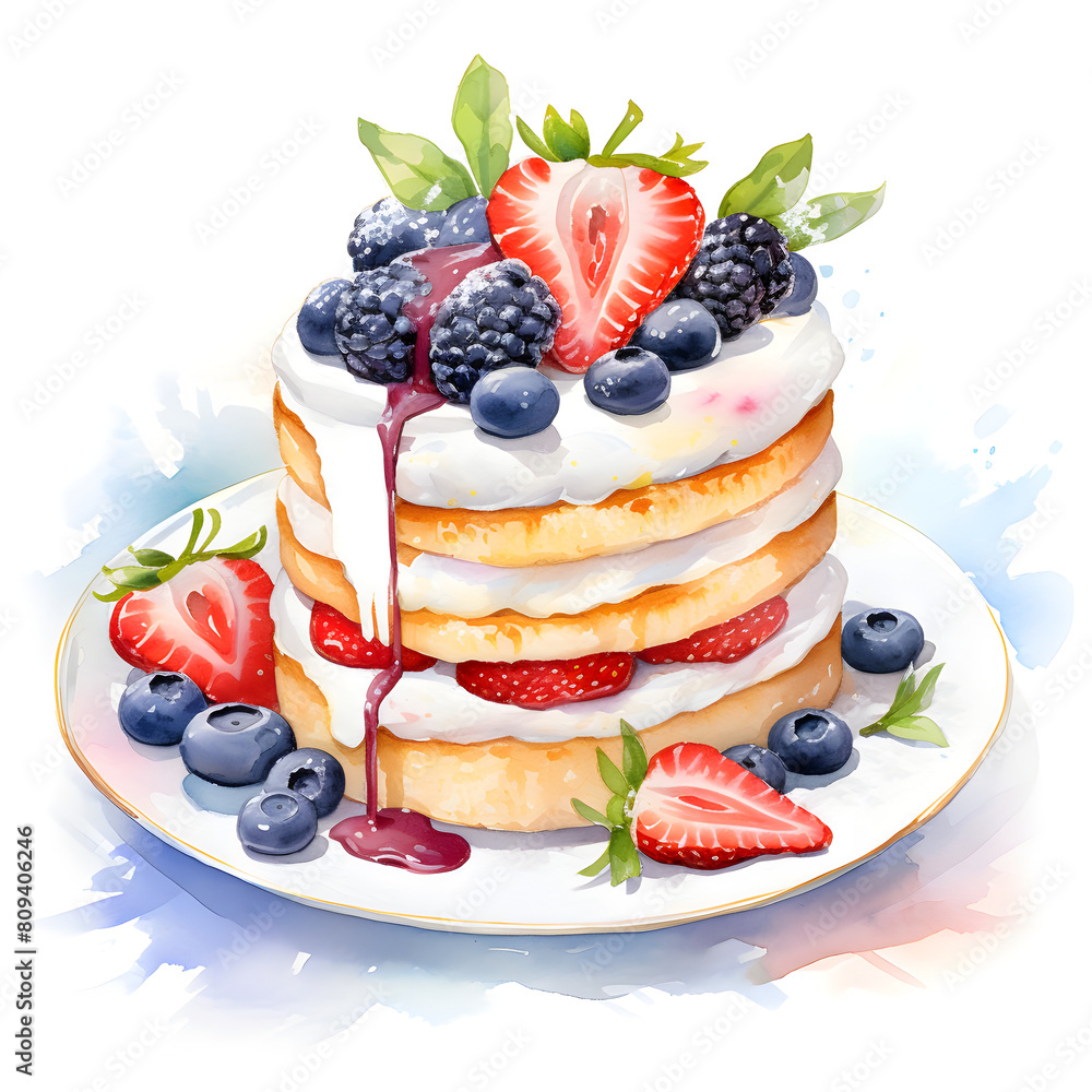 Digital technology souffle cake watercolor design illustration