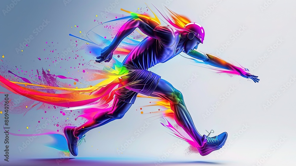 Obraz premium Expressive 3D characters captured in dynamic motion with colorful shadows. Best for advertising banners.