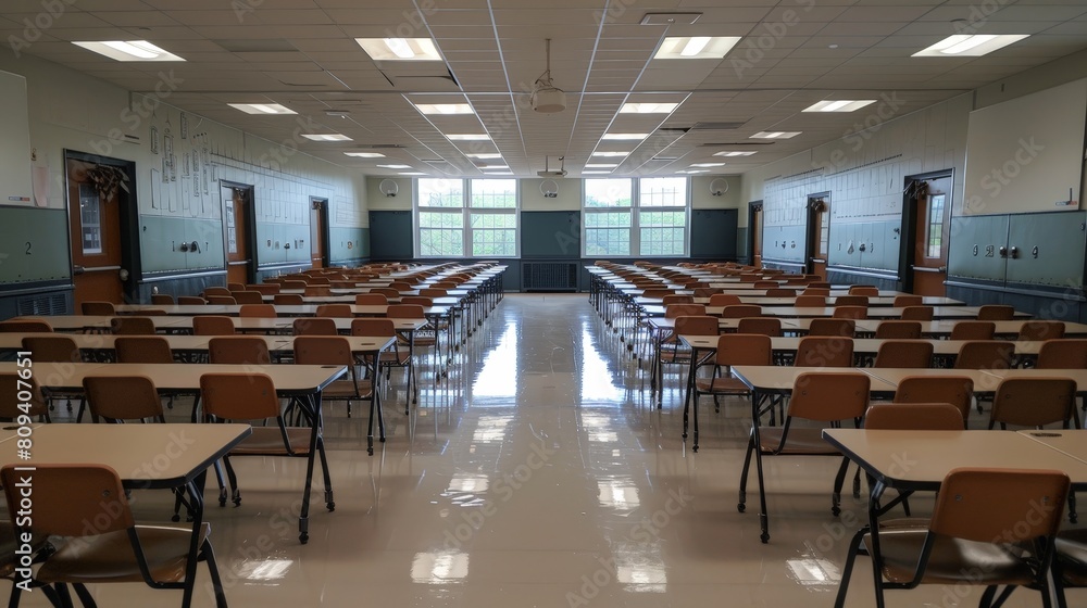 Rows of desks and chairs fill the room, creating a sense of organization and purpose that sets the stage for productive learning experiences.