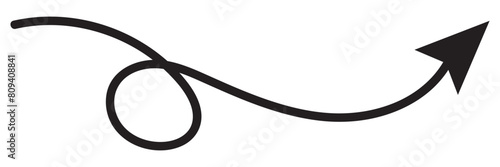 Hand drawn long arrow. Vector doodle icon. Cute linear hand drawn arrow icon. Funny vector black and white arrow icon. Vector illustration photo