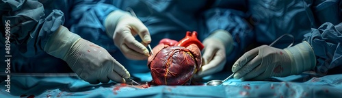 A cardiovascular surgeon operating on a beating heart while the surgical team assists with precision photo