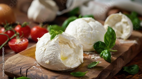 Soft Italian cheese made from fresh dairy Burrata