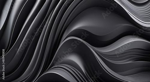 3D black wavy shapes background designed for use in websites and presentations. Ai generated