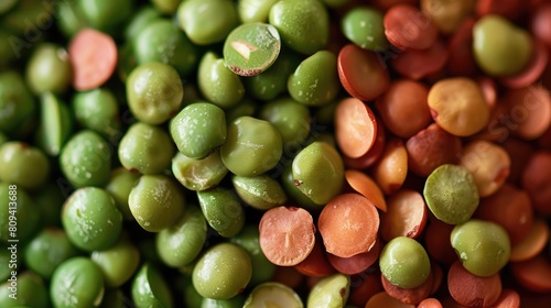 Macro photograph of green and crimson lentils photo